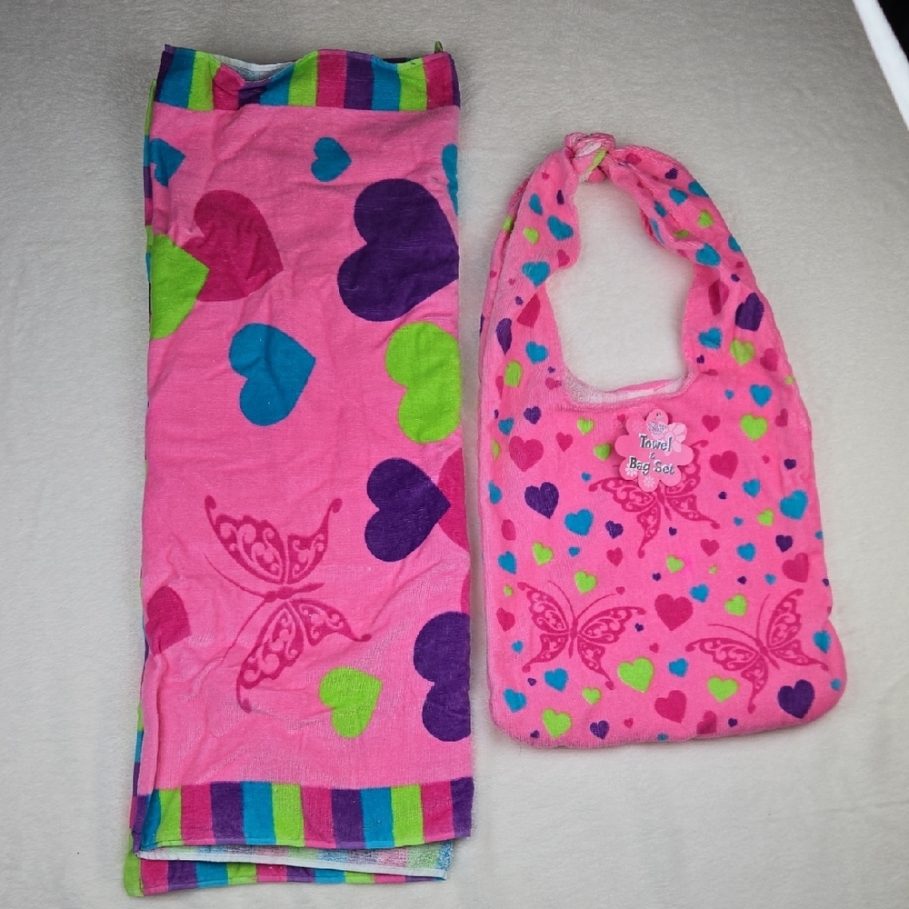 NWT Girls Terry Cloth Tote Bag and Beach Towel Set from Three Cheers for Girls